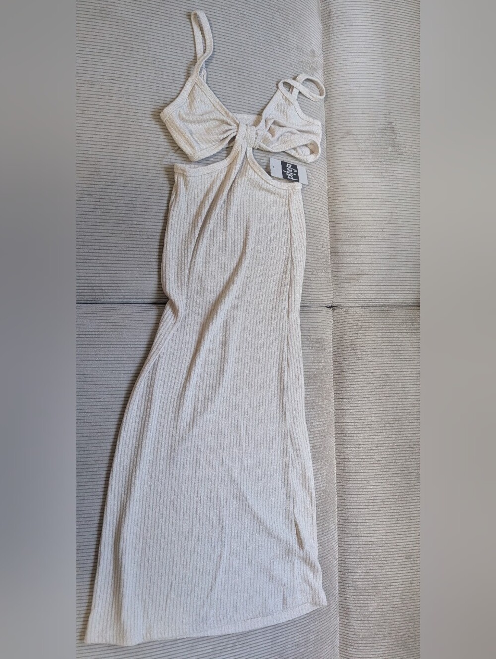 Audrey 3+1 Pitaya NWT Ribbed Cutout Midi Dress Adjustable Strap Neutral Tan